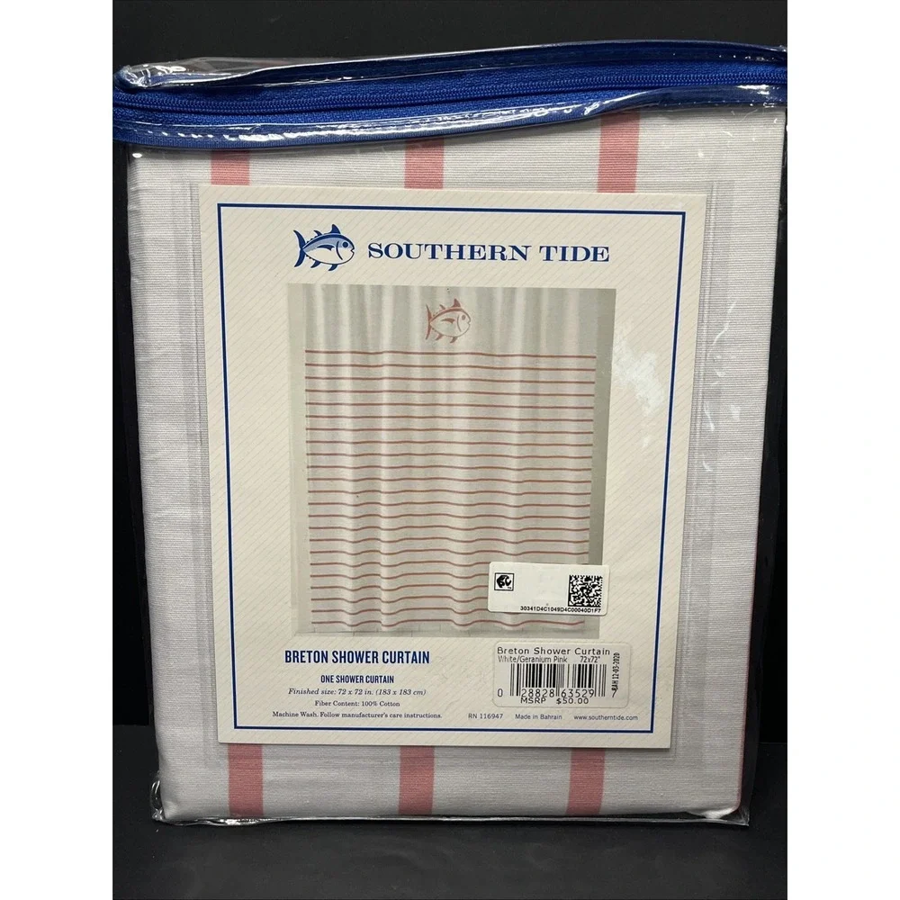 Southern Tide Breton Pink White Stripe Shower Curtain 72x72